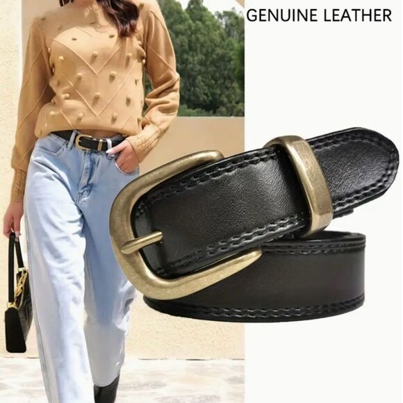 Genuine leather belt with copper buckle